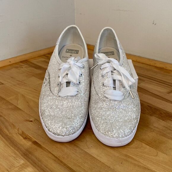 Kate Spade x Keds White Sparkle Glitter Lace Up Bridal Sneakers Size 6 - Picture 1 of 11